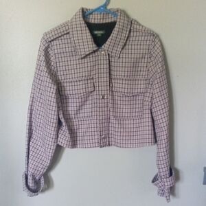 Wild Fable Women's Black & Purple Plaid Cropped Jacket Size Medium